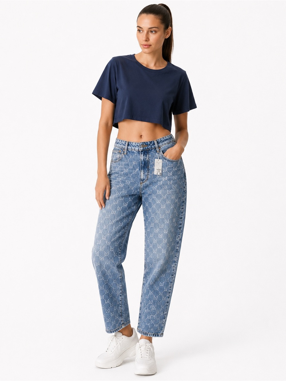 Liu Jo Boyfriend Jeans in Light Blue Monogram Denim